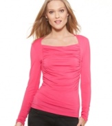 Take the traditional knit up a notch with this ruched knit top from T Tahari.