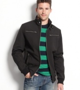 Get serious style and performance in this lightweight, water-resistant moto jacket from Buffalo David Bitton.