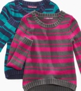 A fun alternative to bulky sweaters, this stripe sweater from Epic Threads is a sweet, snuggly style.