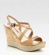 EXCLUSIVELY AT SAKS. Leather criss-cross design with cork wedge and espadrille platform. Cork and hemp wedge, 4 (100mm)Cork and hemp platform, 1 (25mm)Compares to a 3 heel (75mm)Leather upperLeather liningRubber solePadded insoleImported