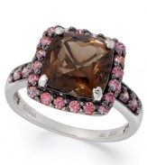 Shift into neutral. This stunning sterling silver ring highlights a square-cut smokey quartz (2-3/8 ct. t.w.) and a halo of round-cut pink Swarovski zirconias (7/8 ct. t.w.). Size 7.