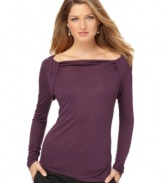 With feminine ruching details, T Tahari Cornelia top is a wear-with-everything wardrobe staple!