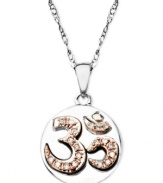 Appear both chic and calm in this sterling silver and 14k rose gold necklace. Diamond accents on the pendant add a lustrous effect. Approximate length: 18 inches. Approximate drop: 3/4 inch.