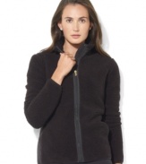 Indulgent comfort and superior warmth intertwine in Lauren Ralph Lauren's cozy fleece active jacket, crafted with woven side panels and a protective mockneck collar.