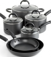 Crafted for your convenience. Hard-anodized aluminum cookware features a superior nonstick finish that promotes healthier cooking, a fast, even heat-up and a quick clean-up. Packed with all of the durable essentials the at-home gourmet chef demands. Limited lifetime warranty.