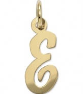 The perfect gift for Elizabeth. This polished E initial charm features a pretty, small script design in 14k gold. Chain not included. Approximate length: 7/10 inch. Approximate width: 3/10 inch.