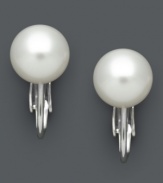 Total class. Cultured freshwater pearls (9-10 mm) with a secure, clip-on backing provide the most tasteful look. Set in sterling silver. Approximate drop: 1-4/8 inches.