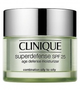 Superdefense SPF 25 Age Defense Moisturizer in Combination Oily to Oily. Skin's most complete defense against the visible signs of aging in a daily moisturizer. Arms it to fight the visible effects of emotional stress. Helps neutralizes UVA and UVB. 1.7 oz. 