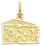 Wine and cheese? Yes please! This adorable Swiss cheese charm features a textured surface and cute design, perfect for the dairy fanatic. Crafted in 14k gold. Chain not included. Approximate length: 3/5 inch. Approximate width: 3/5 inch.