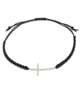 Shine of the cross. Single-cut diamonds (1/6 ct. t.w.) are set in YellOra™ and centered on a black parachute cord for a stunning effect. Bracelet adjusts to fit wrist. Approximate length: 11 inches.