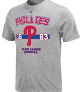 Give your favorite baseball team props. Slide into comfort and sporty style so you can cheer long and loud in this Philadelphia Phillies MLB t-shirt from Majestic.