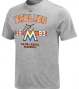 Give your favorite baseball team props. Slide into comfort and sporty style so you can cheer long and loud in this Miami Marlins MLB t-shirt from Majestic.