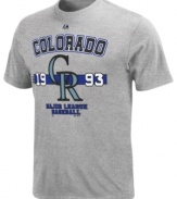 Give your favorite baseball team props. Slide into comfort and sporty style so you can cheer long and loud in this Colorado Rockies MLB t-shirt from Majestic.