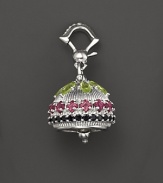 Inspired by Zen philosophy, this intricately detailed, matte sterling silver meditation bell from Paul Morelli is set with peridot, pink rhodolite and black spinel.