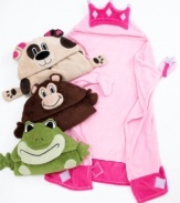 Warm and cozy. Wrap your kids in these fun and bright Berkshire Cuddly Creatures throws, featuring hoods and mittens so they can actually be worn. Kids can choose from four cuddly creatures: frog, dog, princess or chimp! (Clearance)