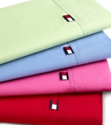 Tommy Hilfiger presents these soft, 200-thread-count combed cotton sheets in a range of vivid colors and prints. Fabric becomes more luxuriously soft with every wash. Set includes flat sheet, fitted sheet and a standard pillowcase. Extra-deep pockets fit mattresses to 15 thick.