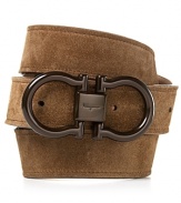 Salvatore Ferragamo Double Gancini Brown Suede Belt