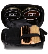 Shine on. Keep your look clean and polished wherever you go with this travel shoe polish kit from Perry Ellis.