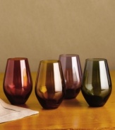 Raise a glass or four to the beauty of the sunset with richly hued Tuscany Harvest red wine glasses from Lenox. Featuring colors of the Tuscan sky at dusk, these stemless glasses look lush in any light. Qualifies for Rebate