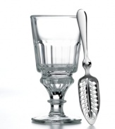 Get a taste of vintage elegance with this set of La Rochere absinthe drinking glasses from French Home. A footed design in luminous, gently fluted glass is as distinct as the old-world cocktail. With a slotted spoon for your sugar cube.