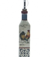 The vintage-inspired Lille Rooster oil pourer layers birds, Baroque florals and letters from France to grace modern kitchens and tables with old-world charm. From Certified International serveware.