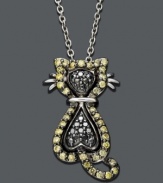 Go cat crazy with this fun feline. Crafted in sterling silver, this unique cat pendant features round-cut yellow diamonds (1/3 ct. t.w.) and black diamond accents. Approximate length: 18 inches. Approximate drop: 1/2 inch.