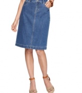 A classic denim skirt gets a flattering boost from Style&co. – this one features a tummy control panel for an extra-sleek look!