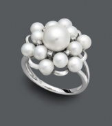 Stay in style with the latest trend in statement rings. This chic cluster features polished cultured freshwater pearls (4-8 mm) and sparkling diamond accents. Crafted in sterling silver. Size 7.