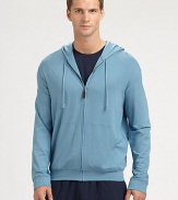 Comfort and style go hand in hand with this incredibly soft full zip-hoodie rendered in lightweight, breathable micro-modal blend.Zip frontAttached drawstring hoodFront kangaroo pocketsBanded cuffs and hem95% micro-modal/5% elastaneMachine washImported