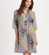 EXCLUSIVELY AT SAKS.COM. A vibrant geo-tribal print makes this trapeze dress a must-have. Mandarin collarElbow-length sleevesButton placketPull-on style70% cotton/30% silkDry cleanMade in Italy