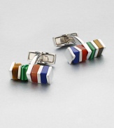 Sterling silver set with rotating semi-precious stones enhances these rectangular cufflinks.Silver/semi-precious stonesAbout ¼ x ¼Made in the United Kingdom