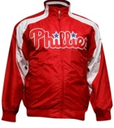 Stay comfortable as your root for your team at the old ball game in this big and tall MLB Philadelphia Phillies jacket from Majestic Apparel.