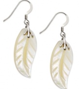 The sweet touch of Mother Nature. These beautiful leaf drop earrings are crafted from carved Mother of Pearl. Set in sterling silver with a fishhook backing. Approximate drop; 1-1/2 inches.