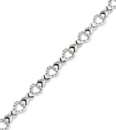 An excellent selection. This X link bracelet is crafted from platinum over sterling silver with diamond accents giving it a lustrous touch. Approximate length: 7-1/2 inches. Approximate width: 3/8 inch.