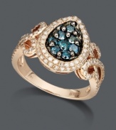 Display your individual style in brightly-colored sparkle. Bella Bleu by Effy Collection ring features a scrolling 14k rose gold setting decorated with round-cut white diamonds (1/2 ct. t.w.) and a pear-shaped blue diamond center (3/8 ct. t.w.).