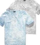 Don't get tied down with boring t-shirt style with this tye-dyed y-neck shirt from INC International Concepts.