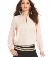 In soft pastels with contrast fabrics, this Bar III wrap-style jacket is a hot summer coverup!