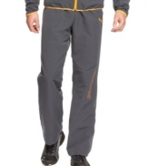 Move on down the road...or the court, or the field in these comfortable and stylish track pants from Puma.