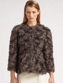 Plush faux fur, tailored with chic, cropped sleeves and a button front.Jewel necklineThree-quarter sleevesButton frontAbout 23 from shoulder to hem69% mohair/31% cottonDry cleanMade in Italy of imported fabricModel shown is 5'10 (177cm) wearing US size 4. 