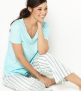 Take comfort in a classic. Soft cotton and traditional stripes are the perfect combination on these pajamas by HUE.