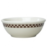 Bring a taste of nostalgia to casual tables with the America's Original Diner collection from Homer Laughlin. A retro-cool pattern in colors that complement Fiesta makes the checked cereal bowl an irresistible blast from the past. Ultra-durable china promises to brighten your meals indefinitely.