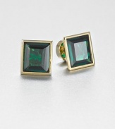 From the Cocktail Collection. Emerald in cut and emerald in color, these graceful squares of beveled glass have a simple golden setting.GlassGoldtoneAbout .5 squarePost backImported