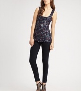 Luxe glittering sequins lend an ethereal touch to this easy tank silhouette.Scoopneck Sleeveless Pullover style About 29½ from shoulder to hem Self: 94% rayon/6% spandex; trim: viscose Dry clean Made in USA of imported fabric