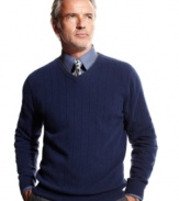 Paired with jeans or dress pants, this lightweight cashmere, v-neck sweater from Club Room is the perfect touch of luxury to any outfit.