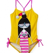 Little Marc Jacobs Girls' U-neck Mailot Swimsuit - Sizes 2-12