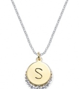 Letter perfection. This sterling silver necklace holds a pendant set in 14k gold and sterling silver plated topped with an S and adorned with crystal for a stunning statement. Approximate length: 18 inches. Approximate drop: 7/8 inch. Approximate drop width: 5/8 inch.