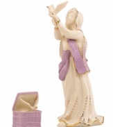 Make peace with your nativity scene. In lustrous ivory porcelain with elaborate gold and lavender detail, the Dove Seller figurine exudes calm and grace amid all the Christmas excitement.