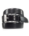 Sleek leather belt from BOSS Black, with brushed silvertone buckle and embossed logo detail.