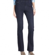 Style&co. Jeans gives this dark bootcut denim a bright boost with shiny studded detail at the pockets.