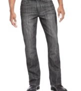 Change up your denim style with a pair of over-dyed gray jeans from Kenneth Cole.